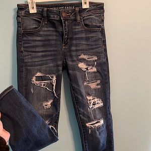 American Eagle patched ripped jeans